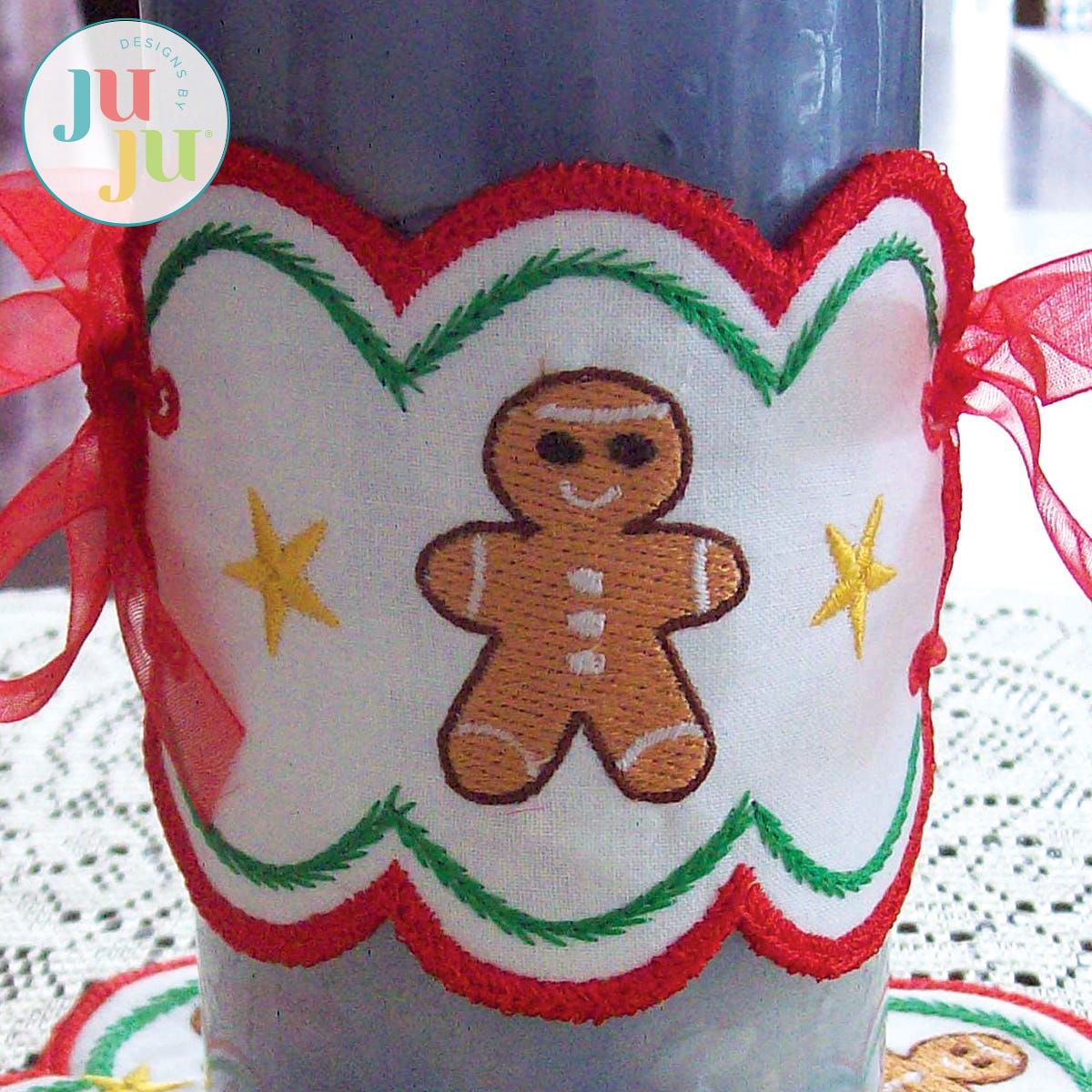 In The Hoop Gingerbread Candle Wrap Project by Oma's Place | Machine Embroidery Designs by JuJu