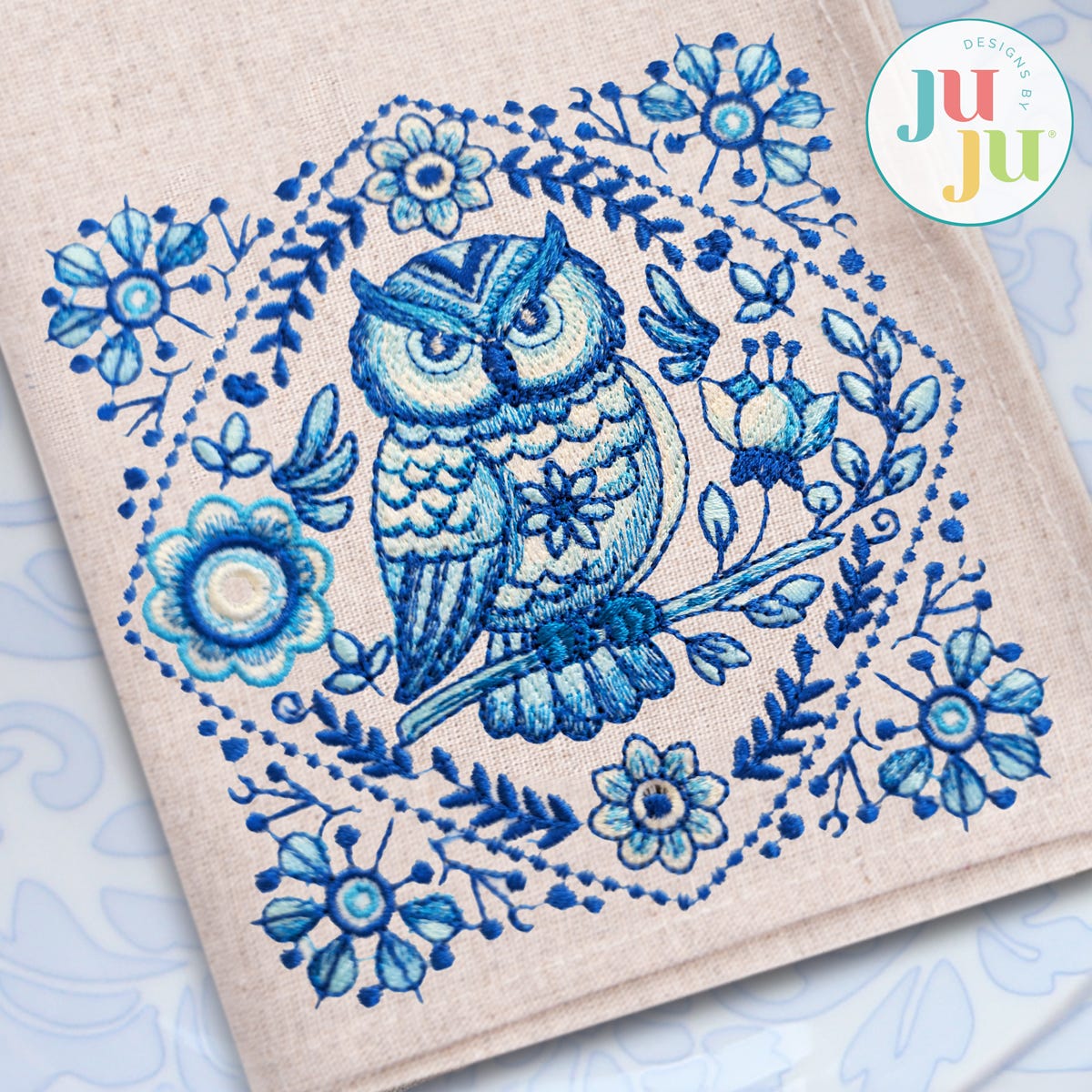                                 Delft Blue Owls Embroidery Set | Machine Embroidery Designs by JuJu
                            