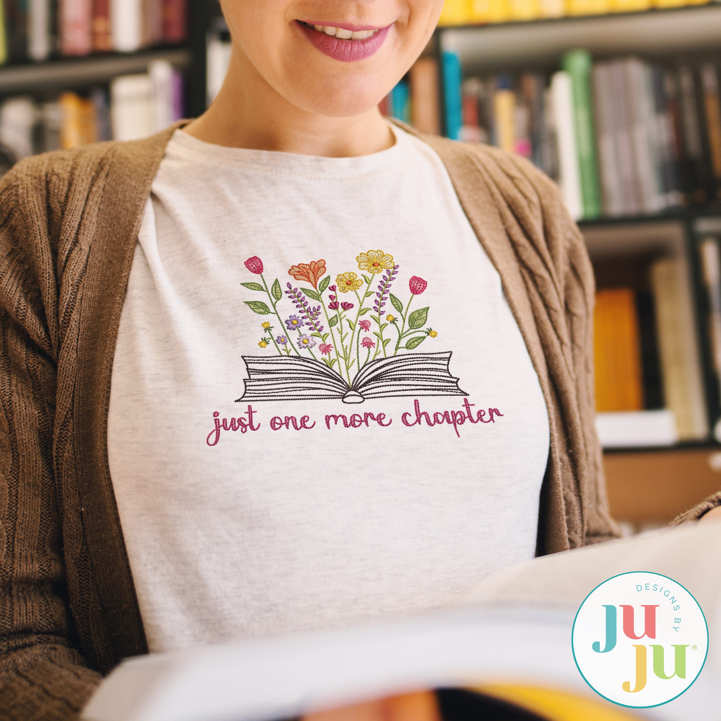 One More Chapter - Floral Book Saying Embroidery Design | Machine Embroidery Designs by JuJu