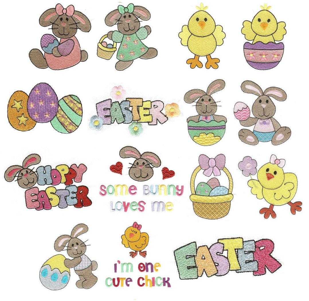 Bunny Hop Filled Version Easter Machine Embroidery Designs by JuJu