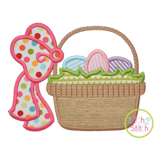 Itch 2 Stitch Easter Basket Bow 2 Applique Digital Embroidery Machine Designs by JuJu