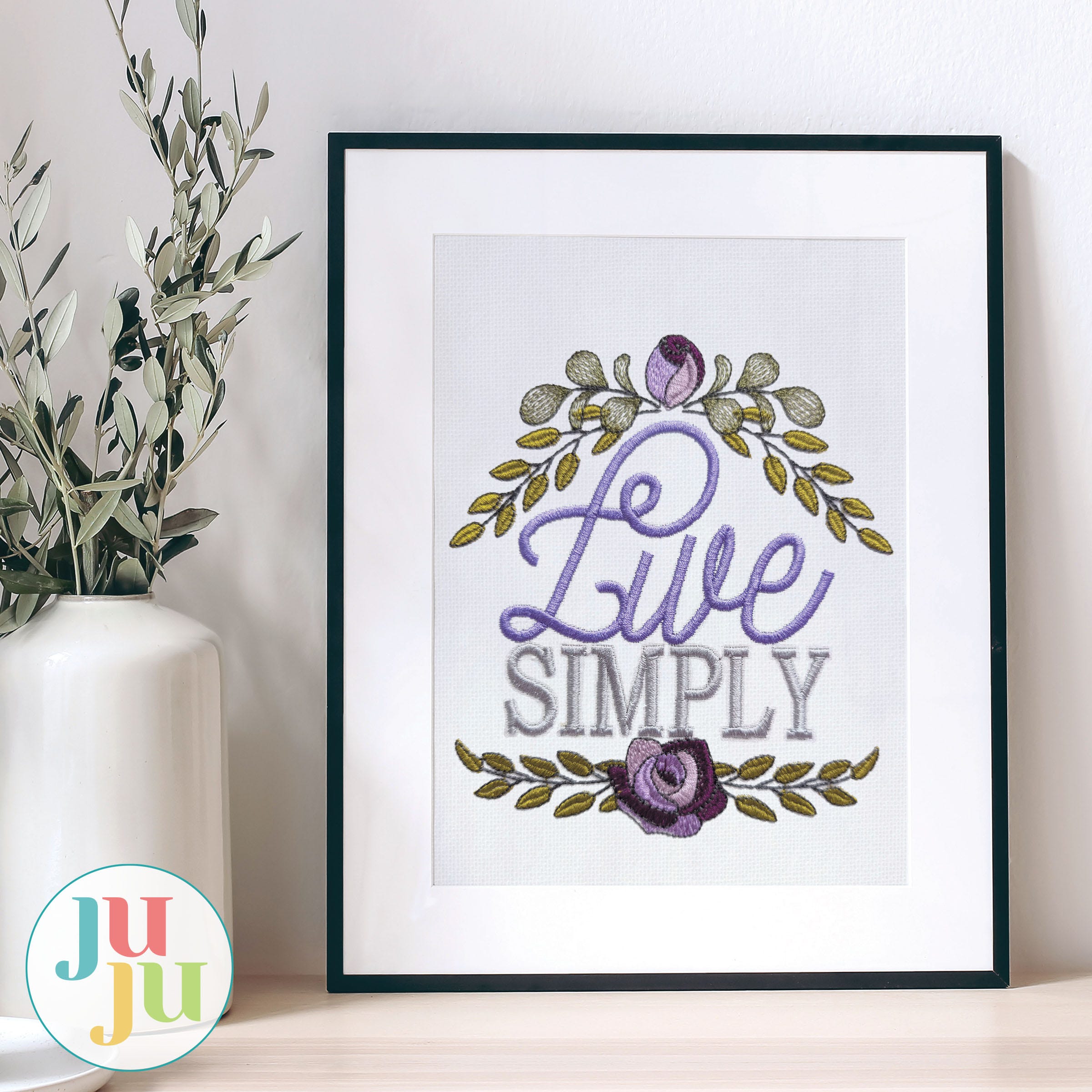 Live Simply Word Art Embroidery Design | Machine Embroidery Designs by JuJu