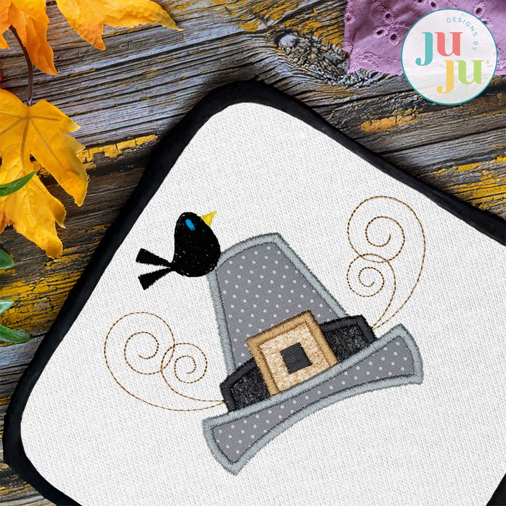 Pilgrim Hat Corner Embroidery Design | Machine Embroidery Designs by JuJu