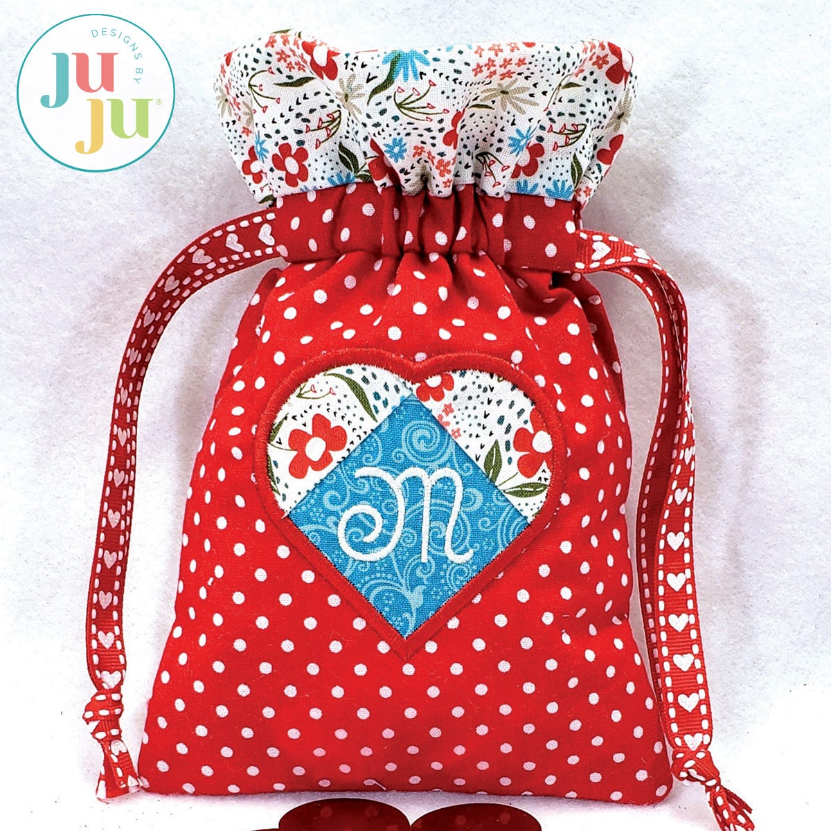 Heart Drawstring Bag by Oma's Place | Machine Embroidery Designs by JuJu