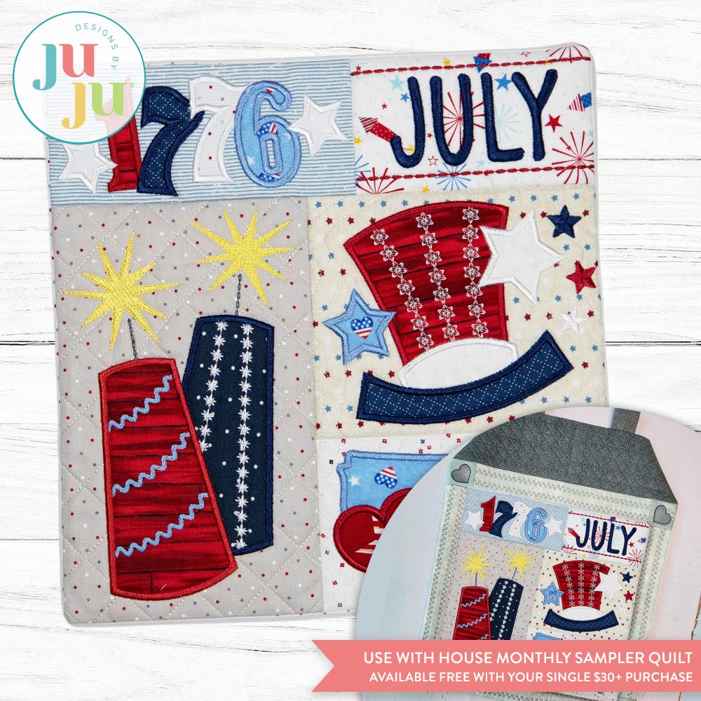 In The Hoop July Patriotic Mini Sampler Quilt Project | Machine Embroidery Designs by JuJu