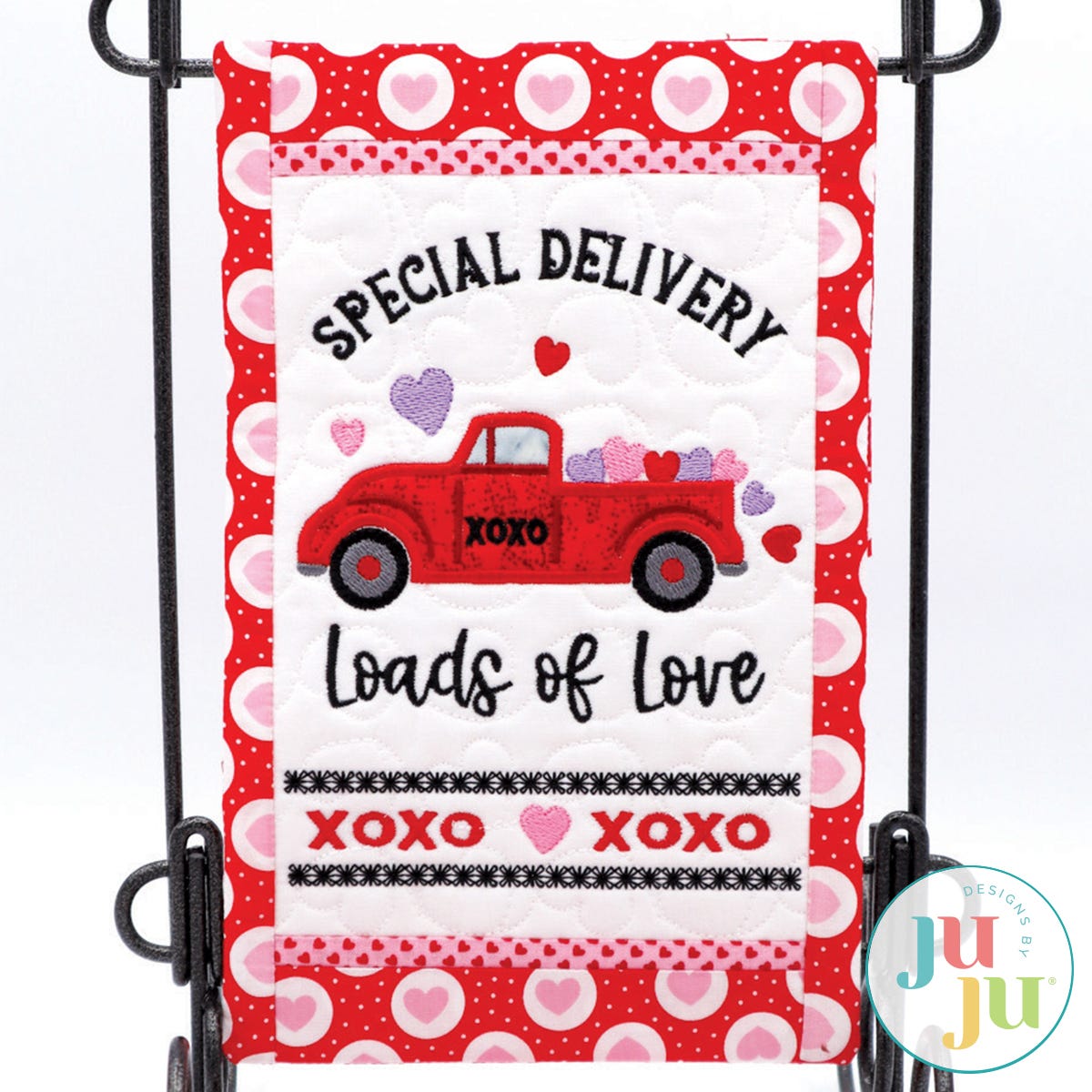 Hearts Truck Mini Quilt by Oma's Place | Machine Embroidery Designs by JuJu