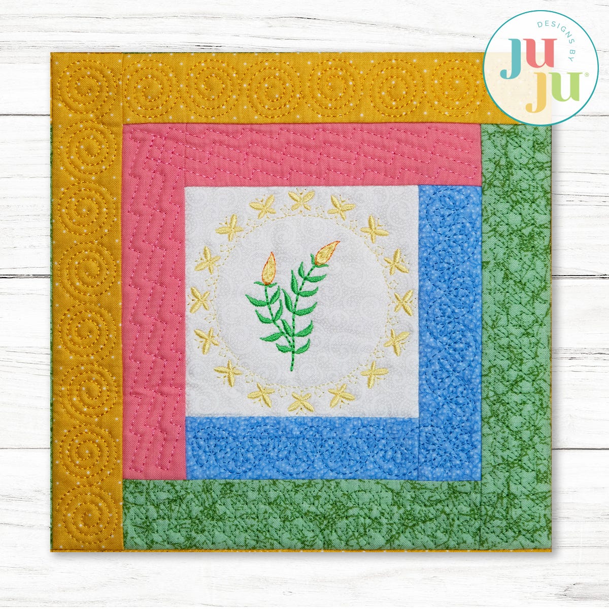  In The Hoop Log Cabin Botanical Blocks Project Set 4 | Machine Embroidery Designs by JuJu