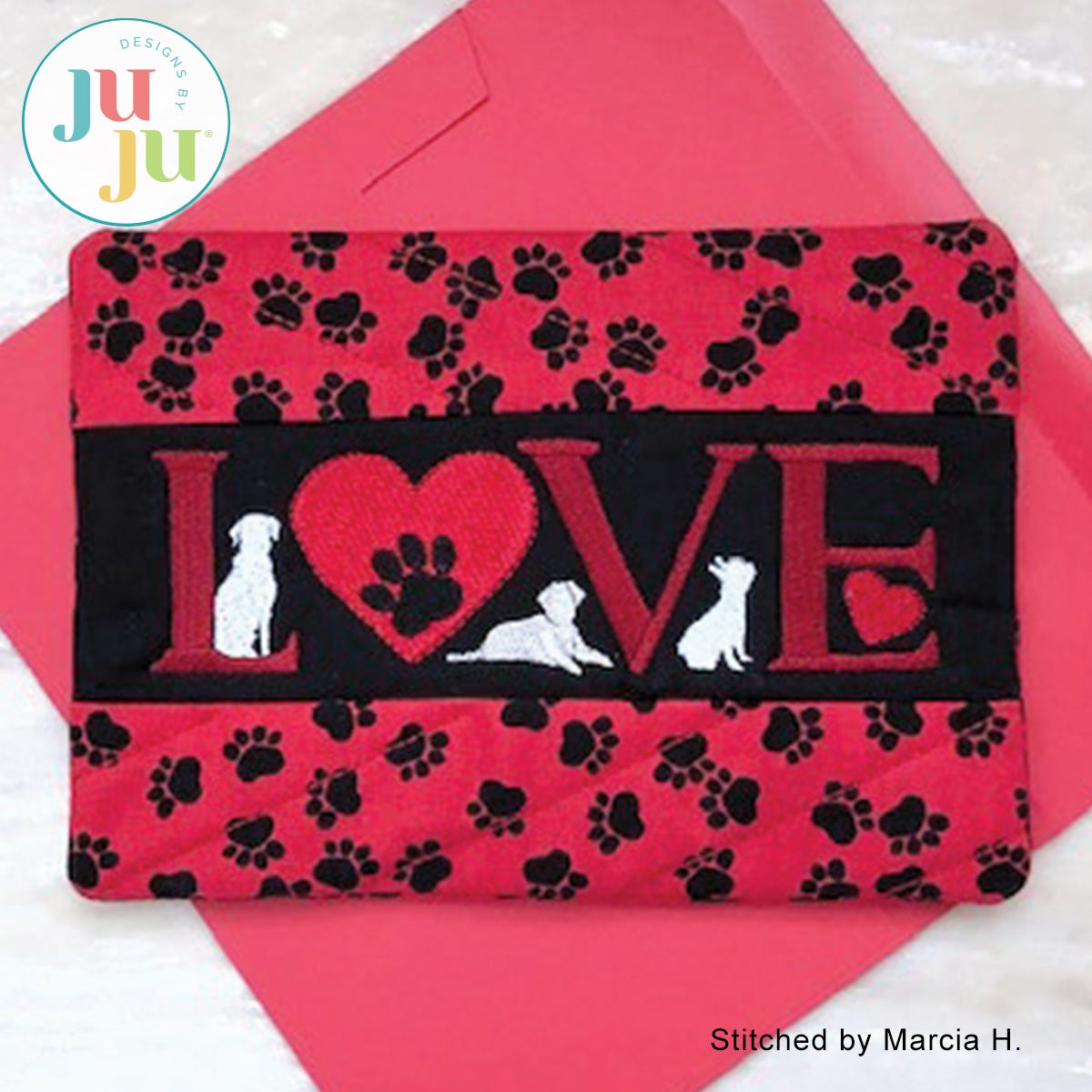  Love Dogs Mug Rug by Oma's Place | Machine Embroidery Designs by JuJu