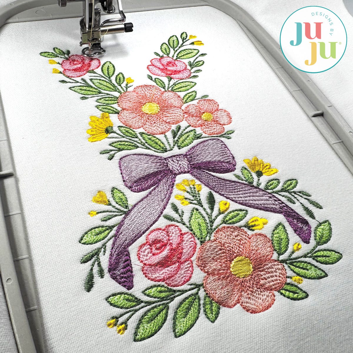 Floral Bunny Embroidery Design | Machine Embroidery Designs by JuJu