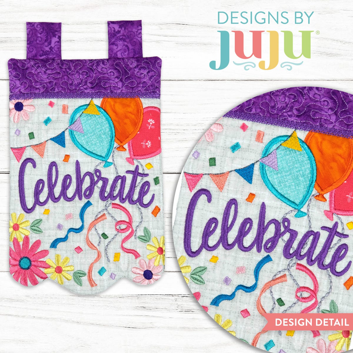 In The Hoop Celebrate Mini Wall Hanging Project | Machine Embroidery Designs by JuJu