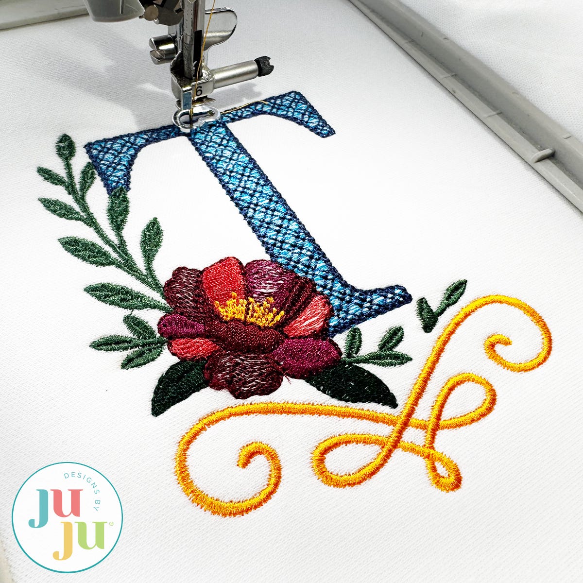 Flower Scroll Monogram Embroidery Font | Machine Embroidery Designs by JuJu