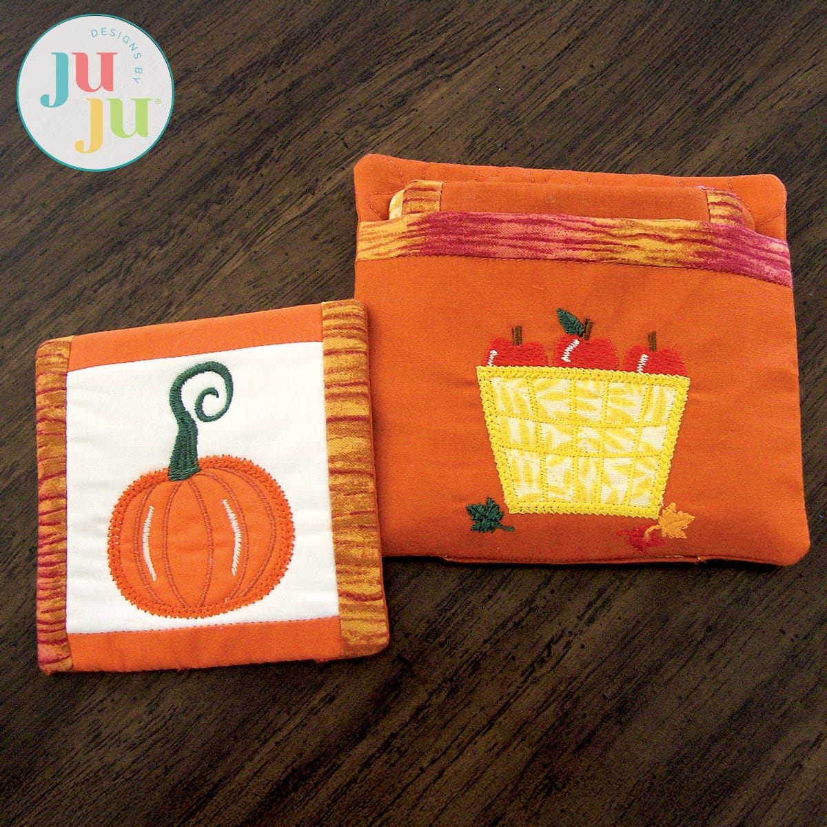 In The Hoop Fall Coasters Project by Oma's Place | Machine Embroidery Designs by JuJu