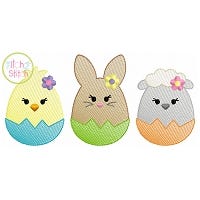 Egg Shaped Trio Girl Sketch Embroidery | Machine Embroidery Designs by JuJu
