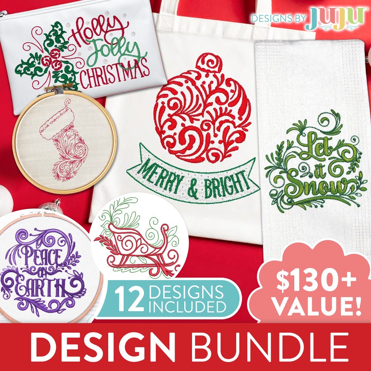 Elegant Christmas Embroidery Designs Bundle