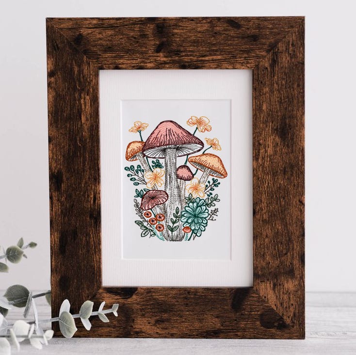 Elegant Mushrooms Sketch | Machine Embroidery Designs by JuJu