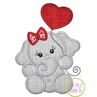 Elephant with Heart Balloon Girl Applique Design | Machine Embroidery Designs by JuJu
