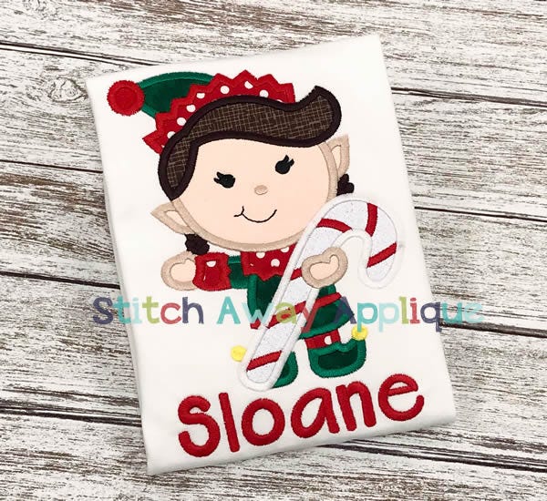 Elf Girl Candy Cane | Machine Embroidery Designs by JuJu/ Stitch Away Applique 