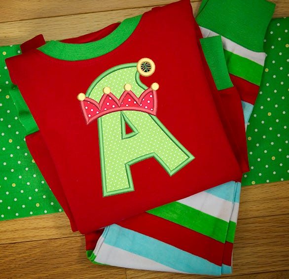 Elf Hat Applique Alphabet Machine Embroidery Designs by JuJu