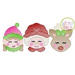 Elf Mrs Claus Deer Trio Girl Sketch Embroidery | Machine Embroidery Designs by JuJu