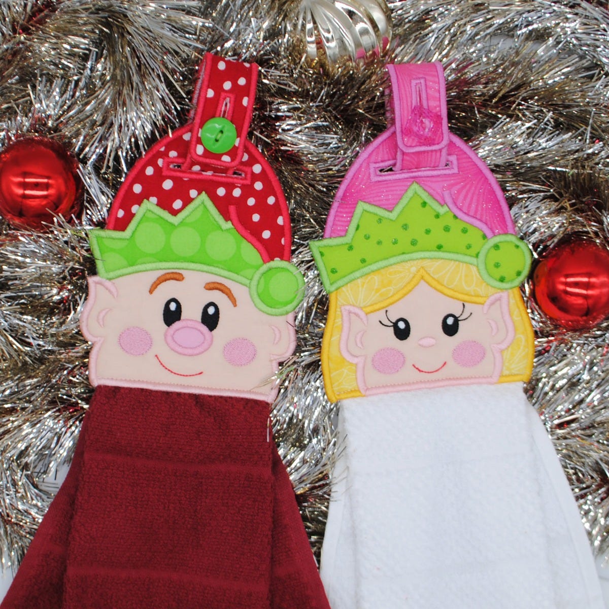 ITH Boy and Girl Elf Towel Hangers | Machine Embroidery Designs by JuJu