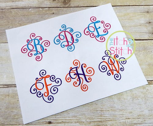 Itch 2 Stitch Elegant Scroll Two Color Small Monogram Digital Embroidery Machine Designs by JuJu
