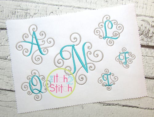 Itch 2 Stitch Elegant Scroll Two Color Small Monogram Digital Embroidery Machine Designs by JuJu