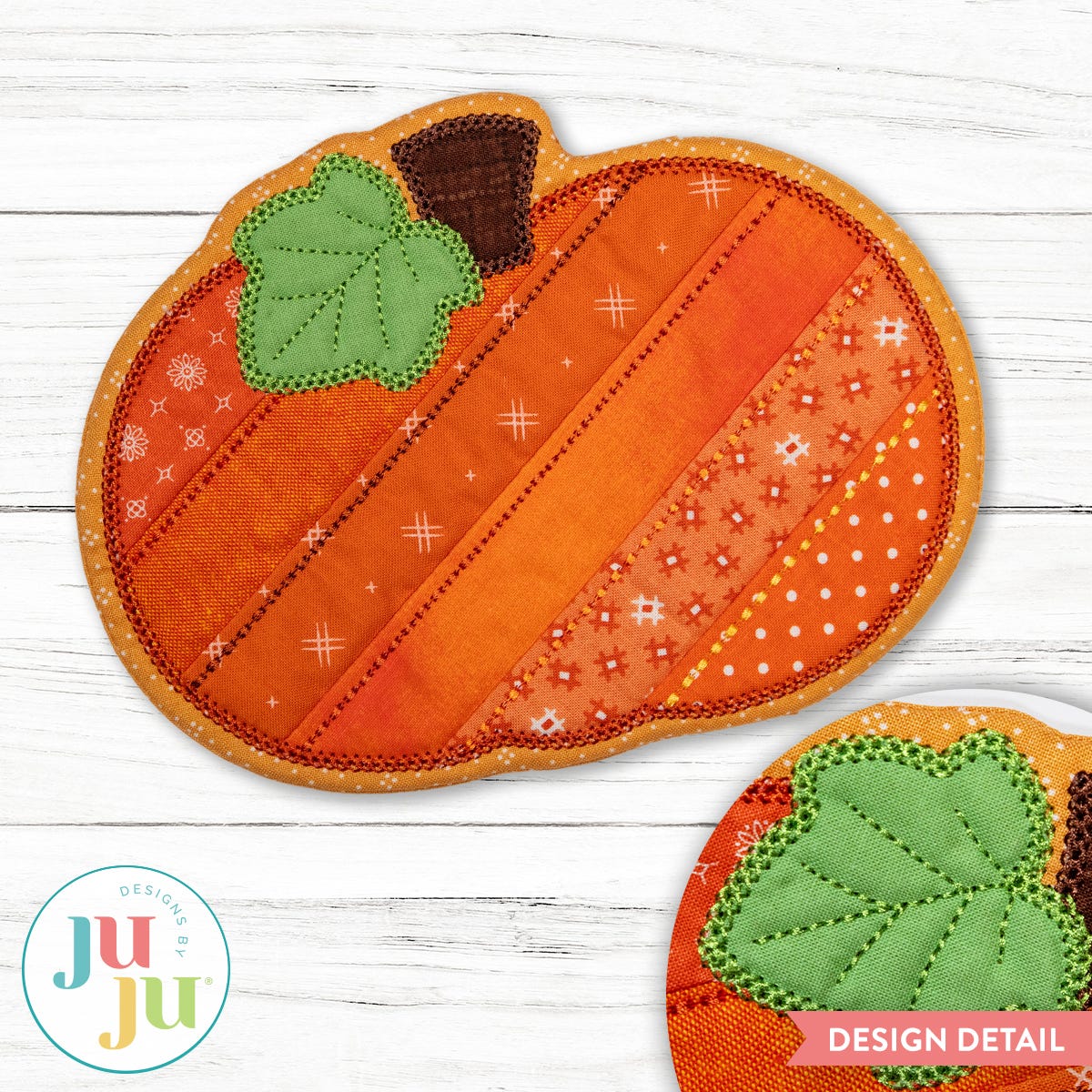 In The Hoop Striped Pumpkin Mug Rug Project | Machine Embroidery Designs by JuJu