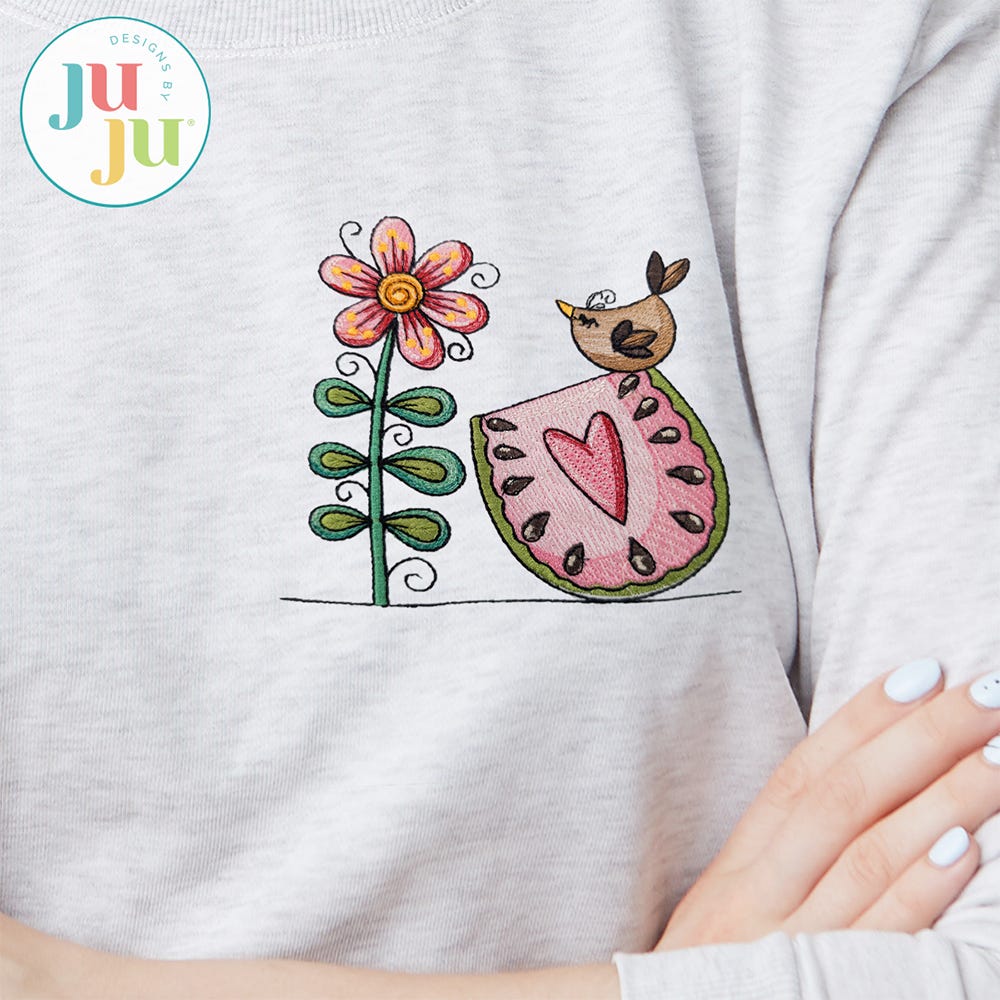 Watermelon Flower Embroidery Design | Machine Embroidery Designs by JuJu