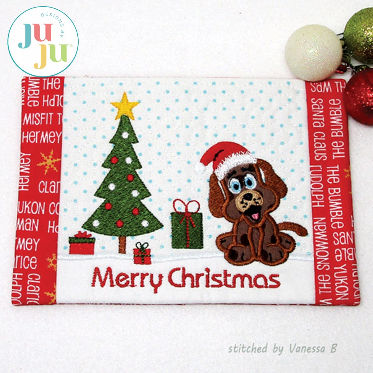 Christmas Dog Mug Rug by Oma's Place | Machine Embroidery Designs by JuJu