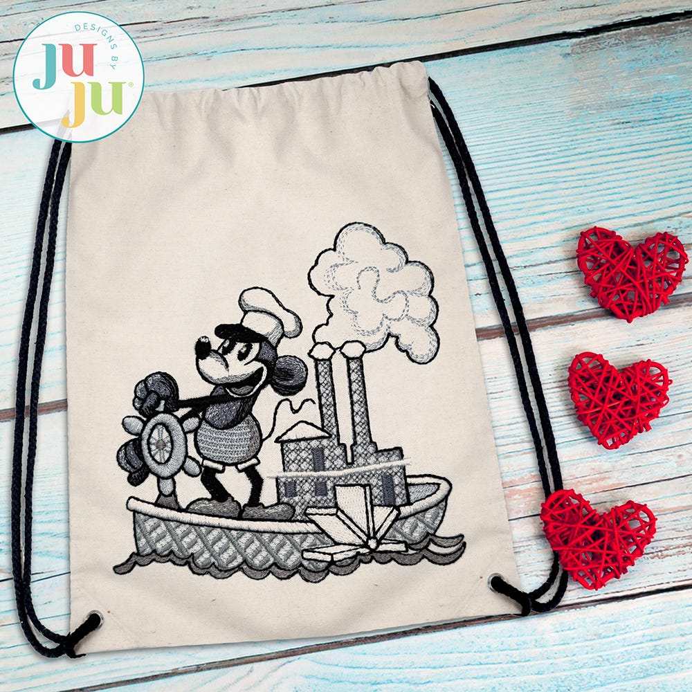 Steamboat Willie Boat Embroidery Design | Machine Embroidery Designs by JuJu
