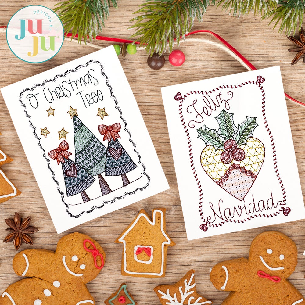 Christmas Greeting Cards Embroidery Set 24 | Machine Embroidery Designs by JuJu