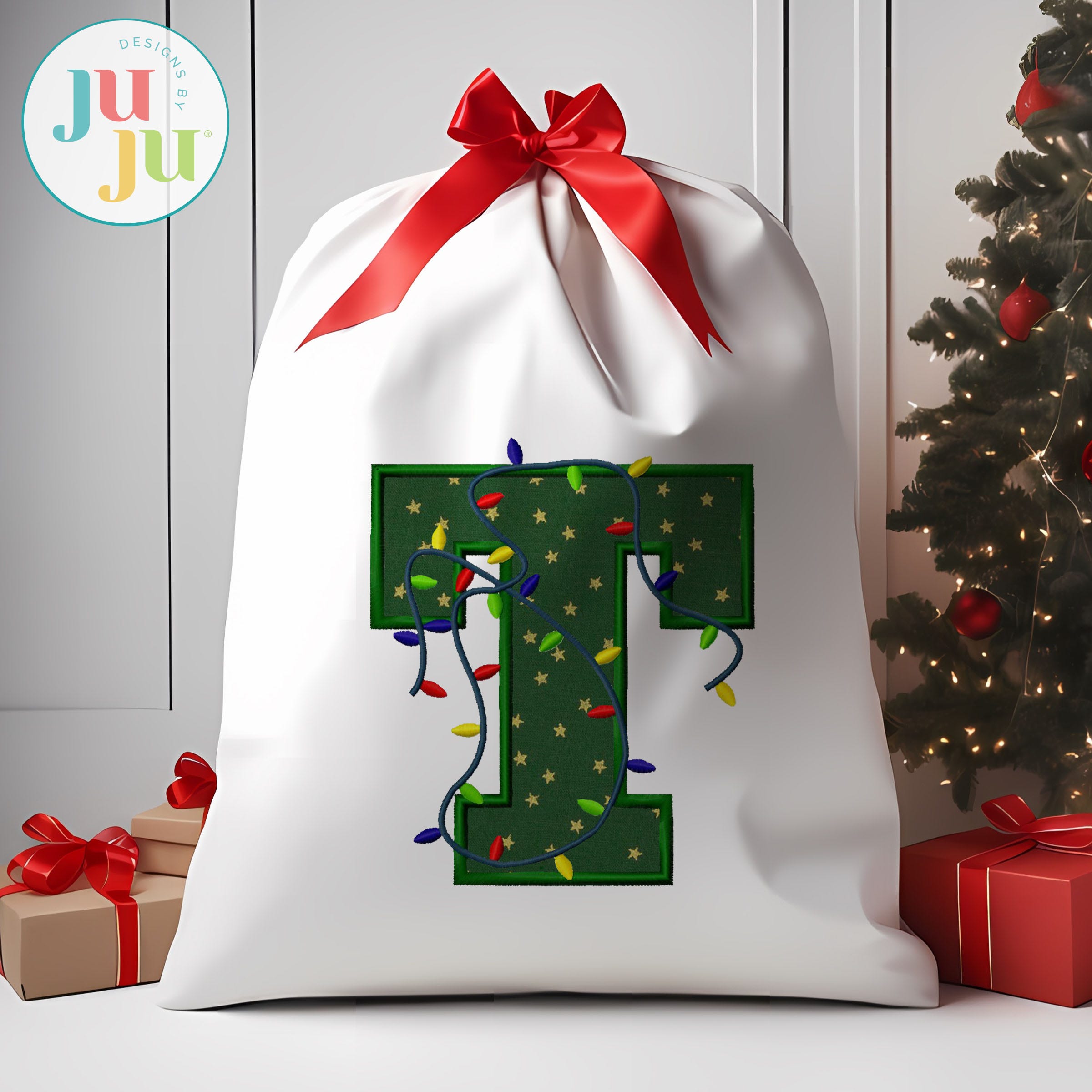 Christmas Lights Applique Alphabet Embroidery Font  | Machine Embroidery Designs by JuJu