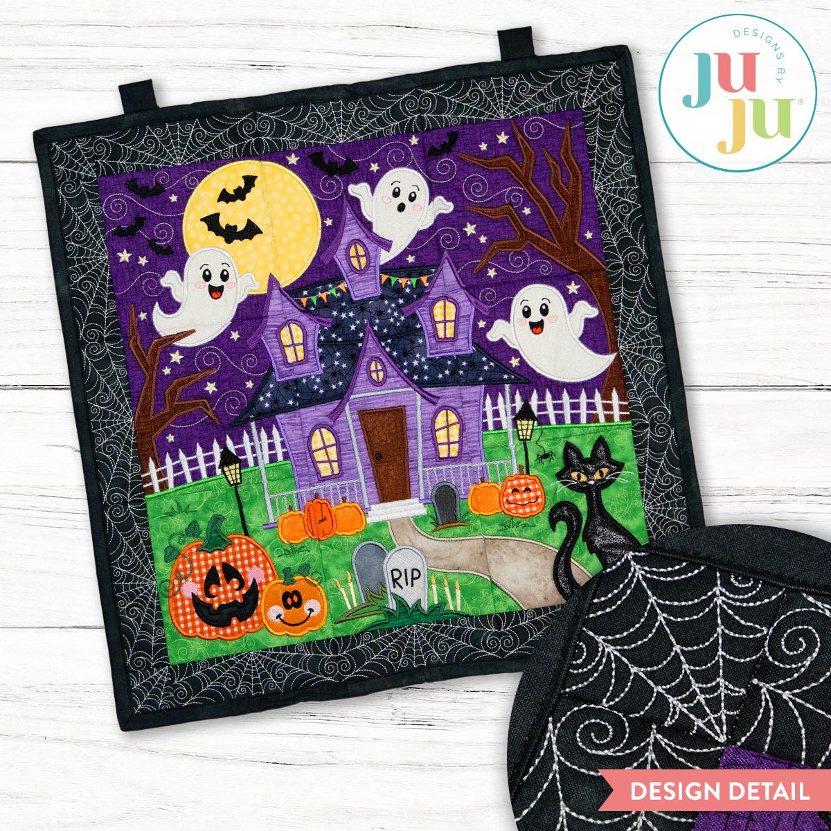 In The Hoop Halloween Night Wall Hanging Project | Machine Embroidery Designs by JuJu