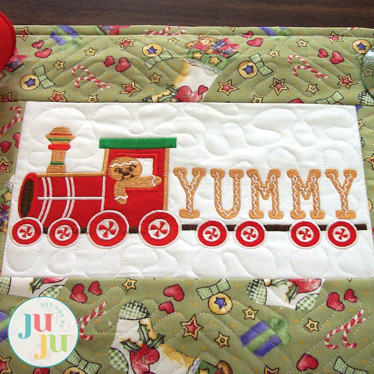 Gingerbread Train Placemat by Oma's Place | Machine Embroidery Designs by JuJu