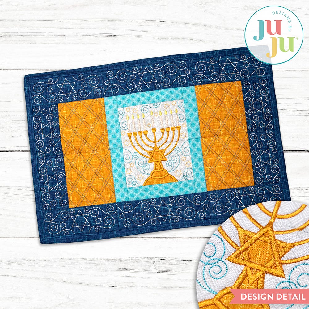 In The Hoop Modular Hanukkah Placemat Project | Machine Embroidery Designs by JuJu