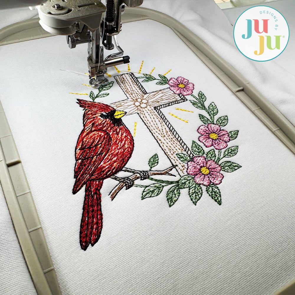 Elegant Cardinal 3 Embroidery Design | Machine Embroidery Designs by JuJu
