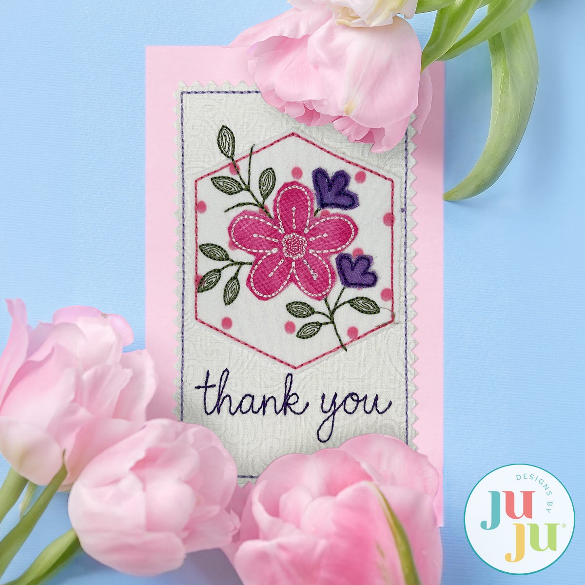 Thank You Applique Greeting Cards Embroidery Design Set 1 | Machine Embroidery Designs by JuJu