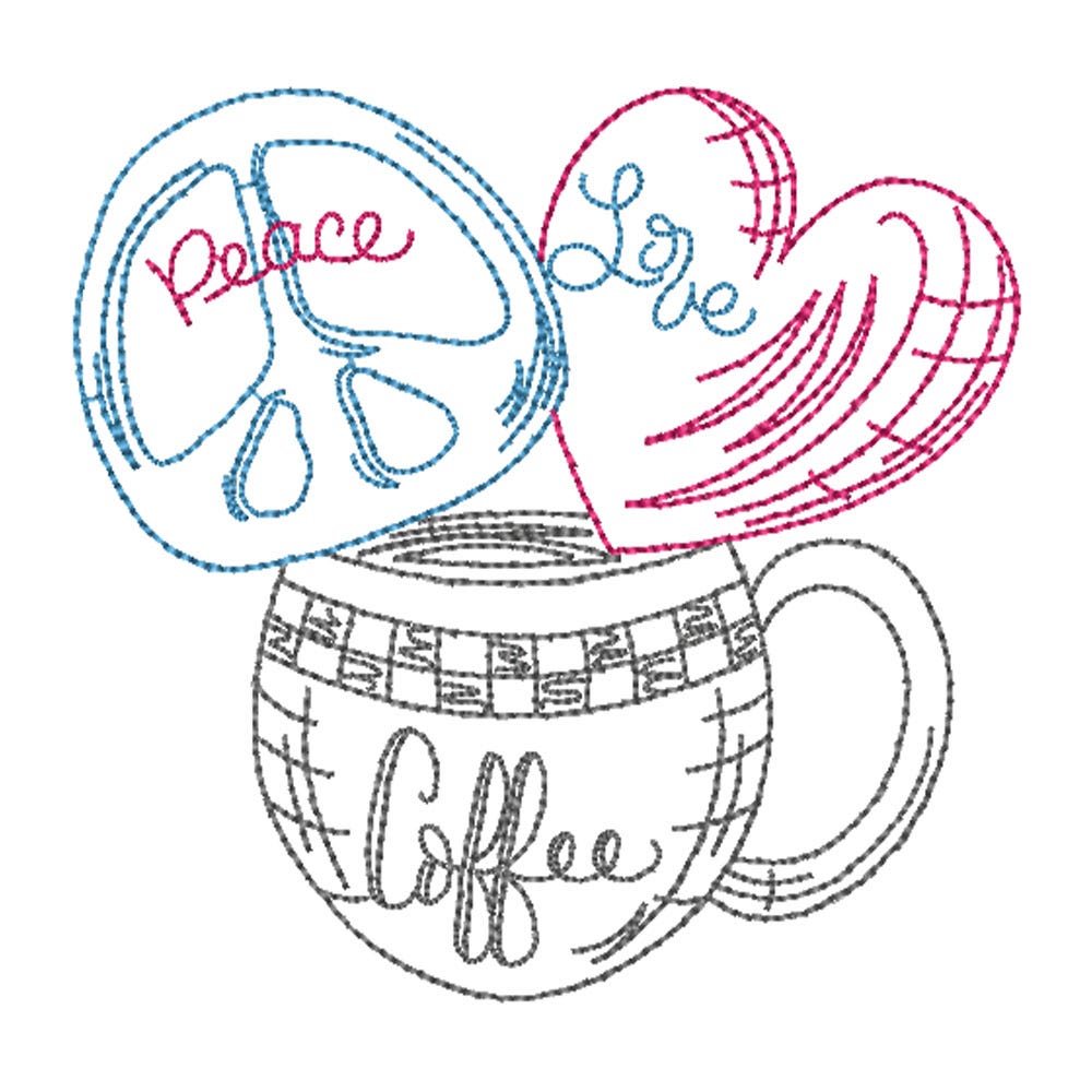 FREE Peace Love Coffee Embroidery Design | Machine Embroidery Designs by JuJu
