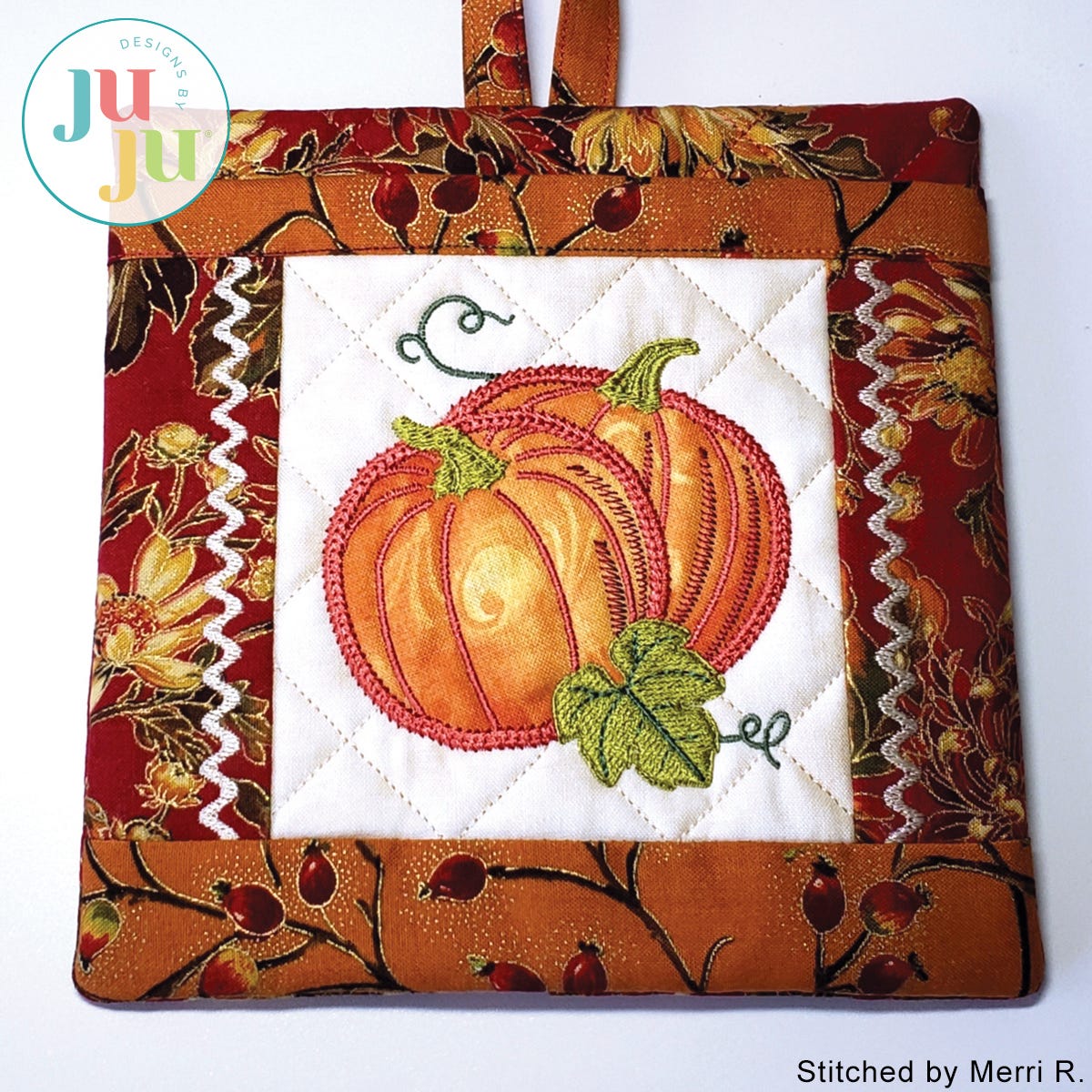  Pumpkin Pocket Potholder by Oma's Place | Machine Embroidery Designs by JuJu