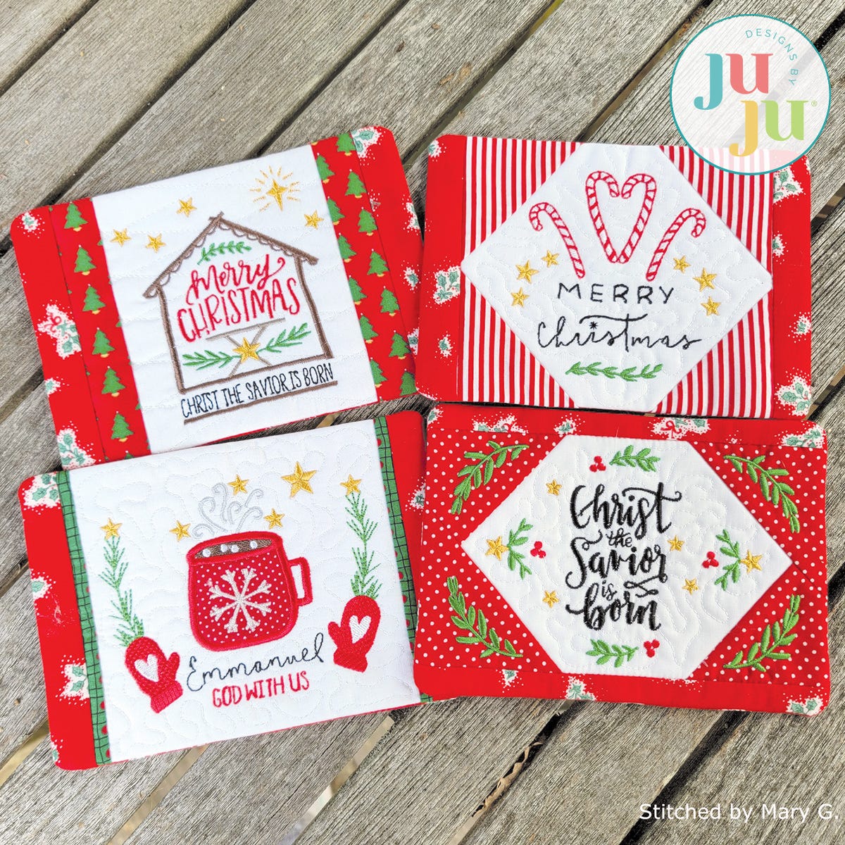 Inspirational Christmas Mug Rug - Candy Cane by Oma's Place | Machine Embroidery Designs by JuJu