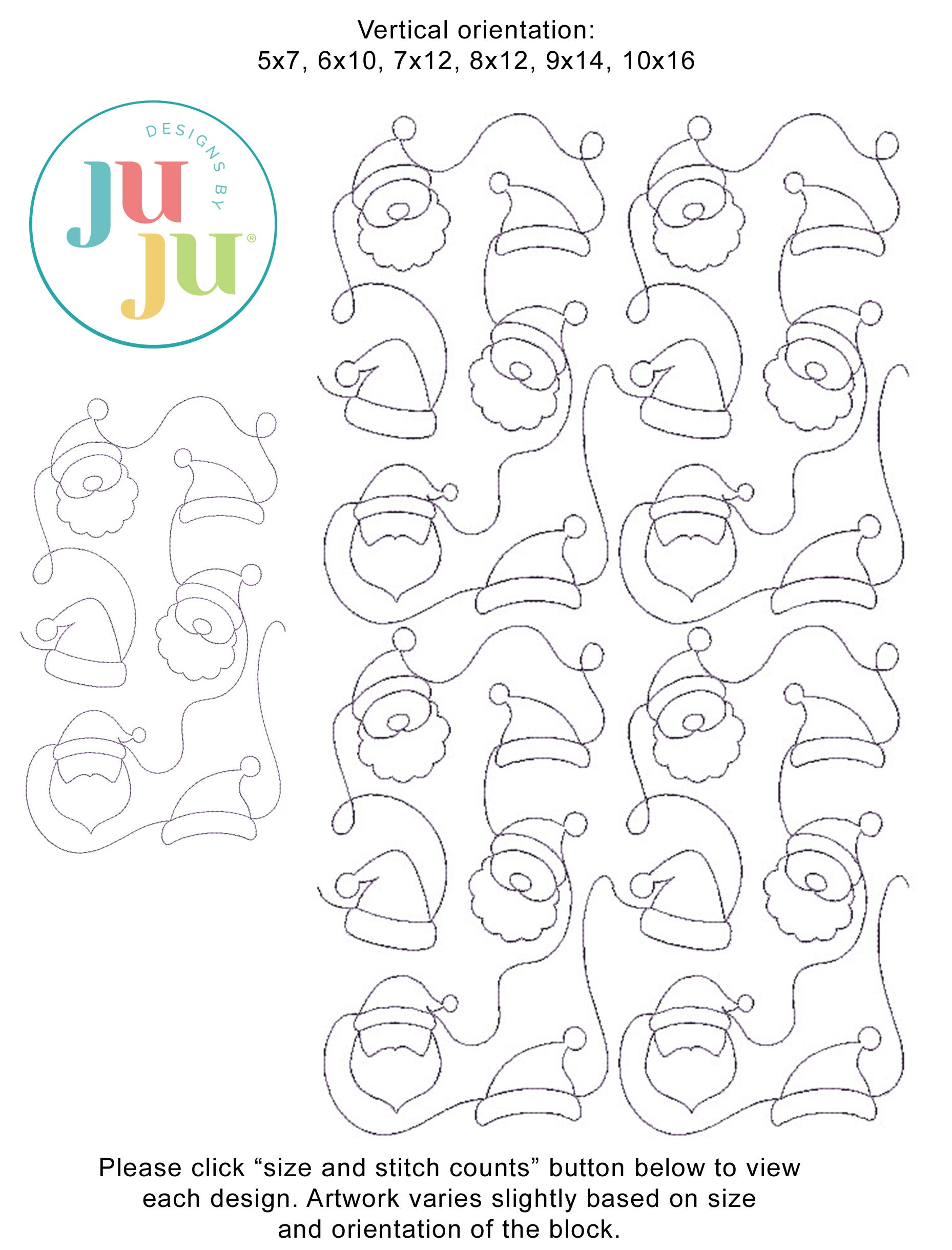  Santa and Santa Hats End-to-End Quilting Design | Machine Embroidery Designs by JuJu