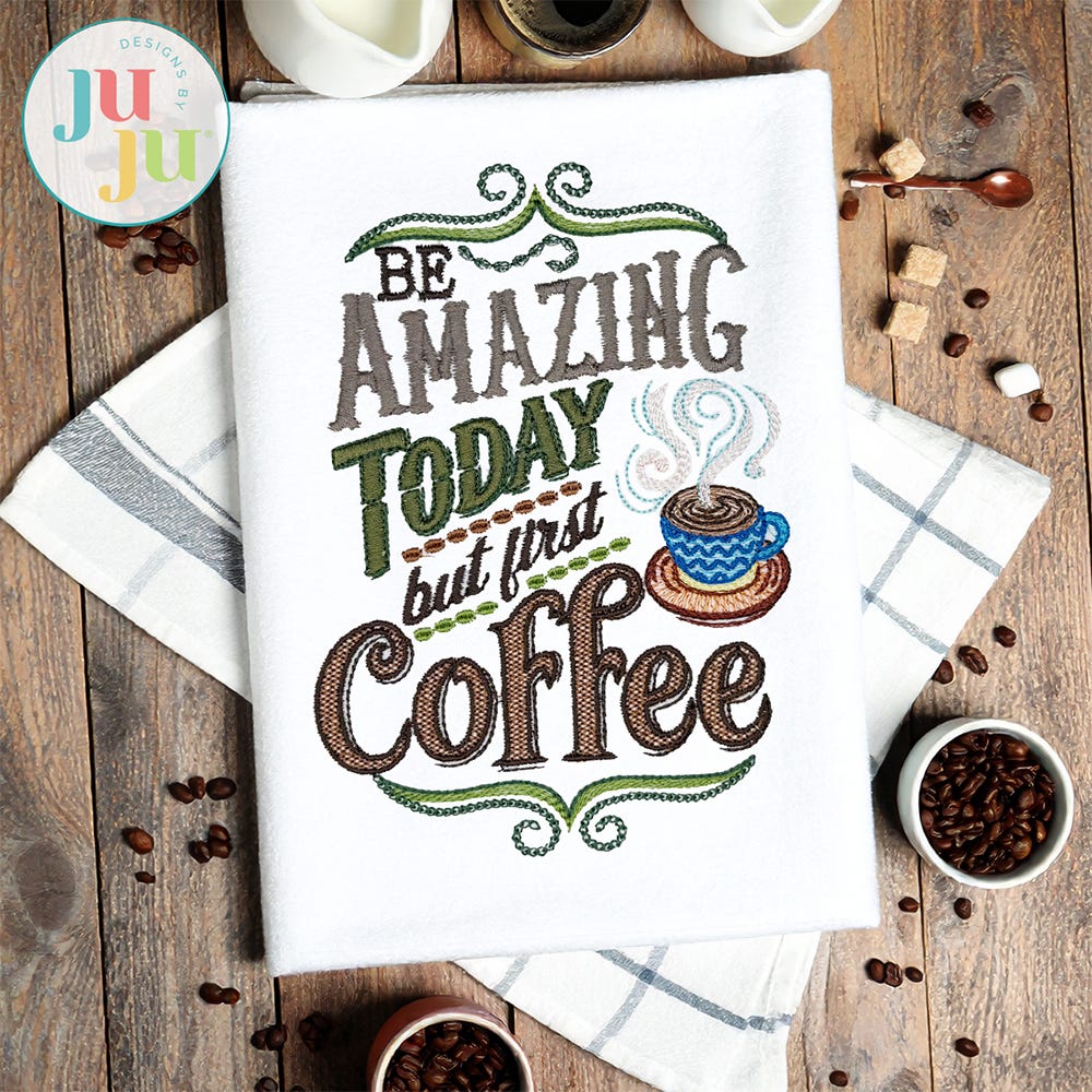Coffee Chalkboard Word Art Embroidery Set | Machine Embroidery Designs by JuJu