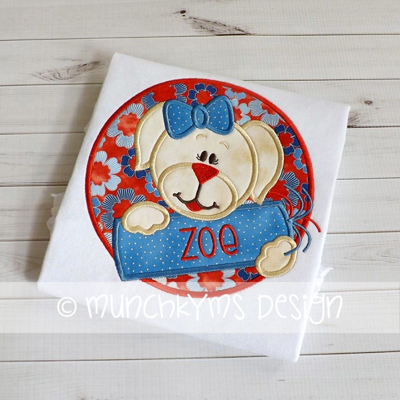 Puppy Firecracker Girl | Machine Embroidery Designs by JuJu
