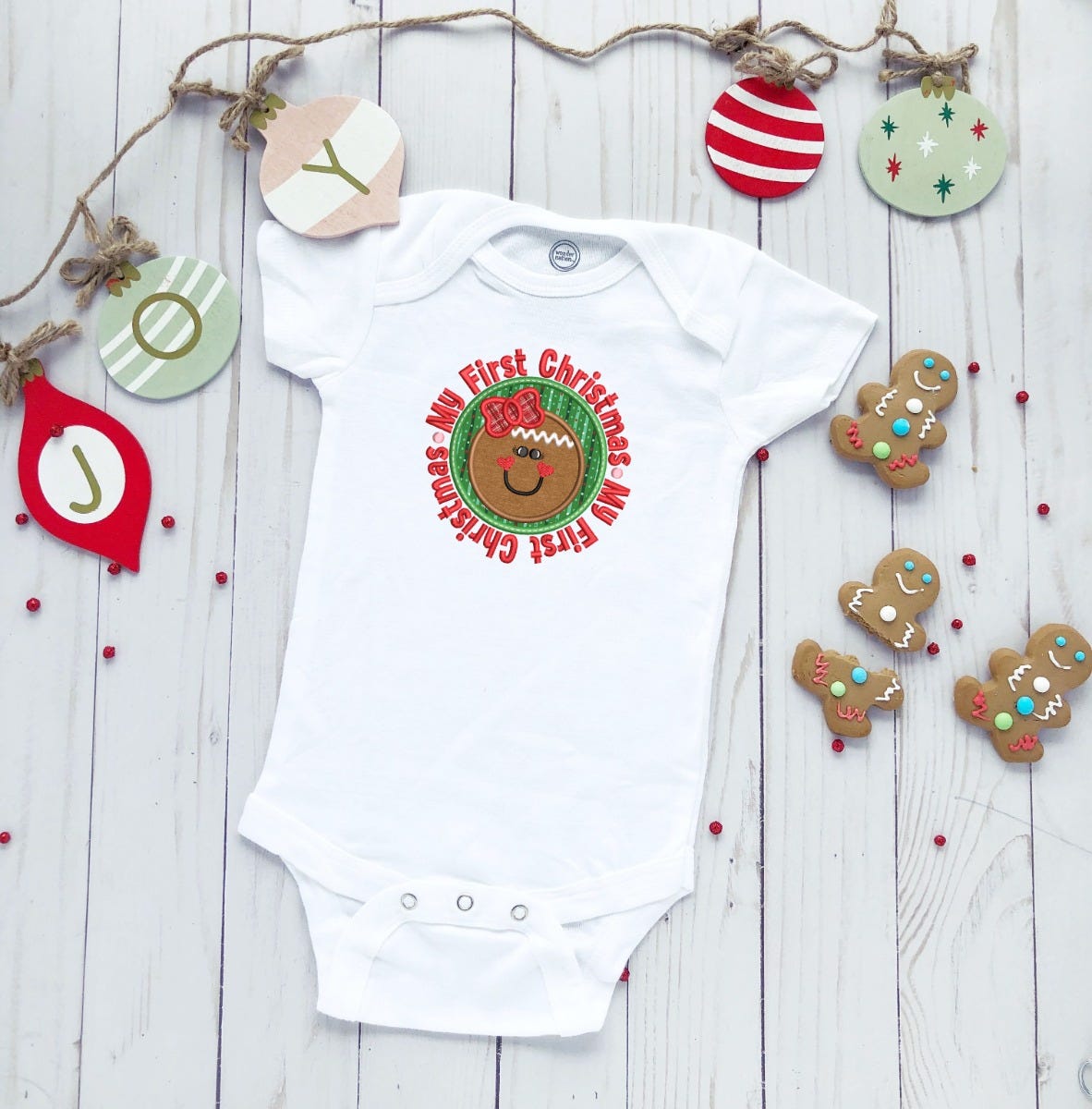 My First Christmas Gingergirl Applique | Machine Embroidery Designs by JuJu