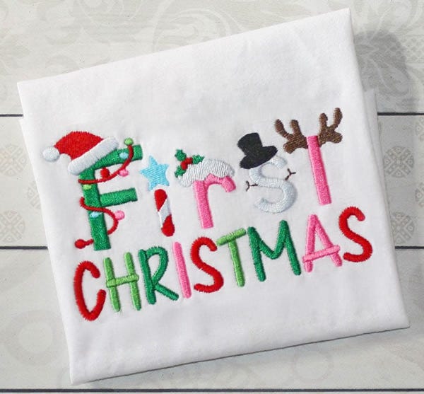 First Christmas Multi-Color Embellished Embroidery Design | Machine Embroidery Designs by JuJu