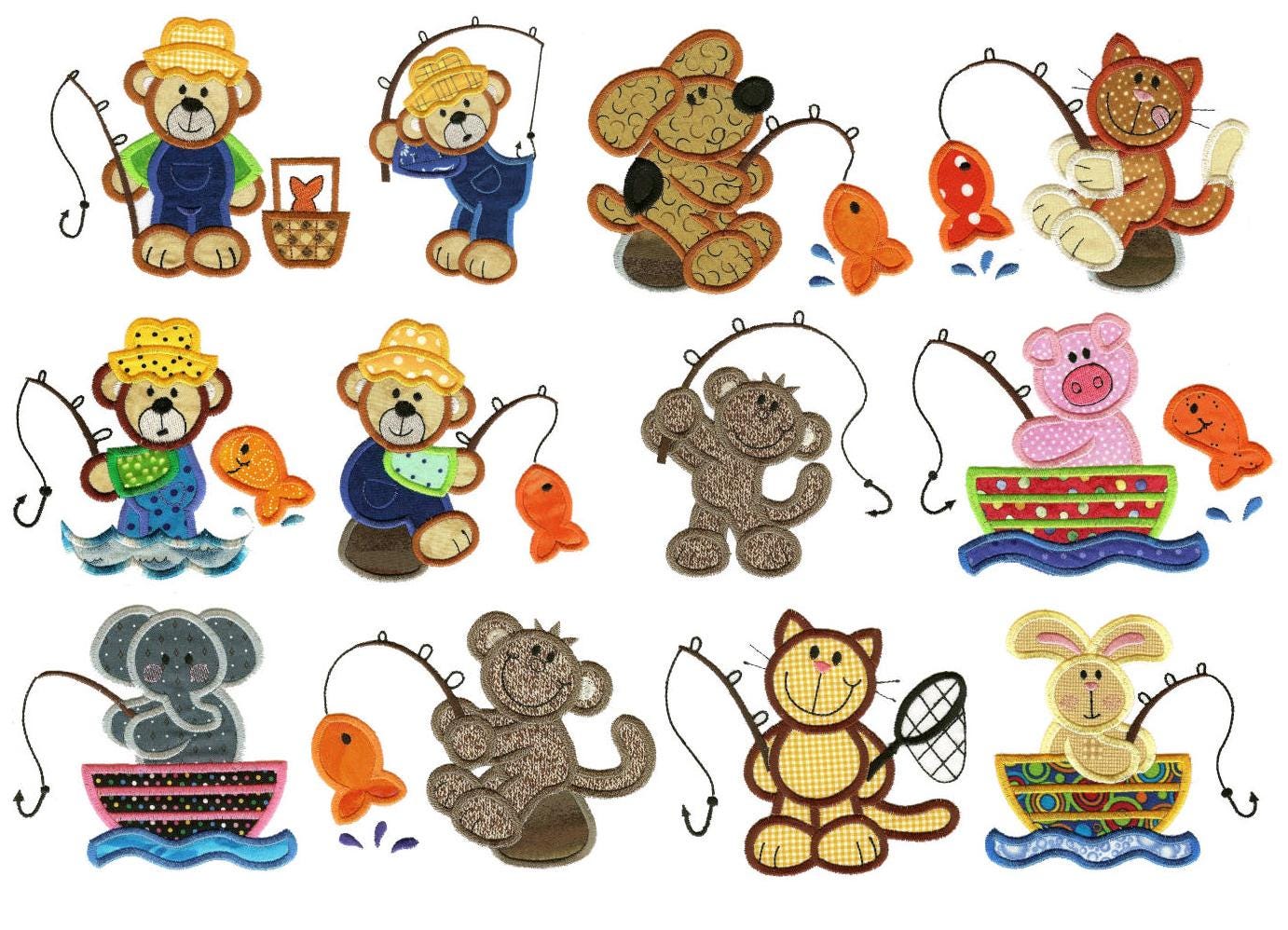 Gone Fishing Applique Machine Embroidery Designs by JuJu 