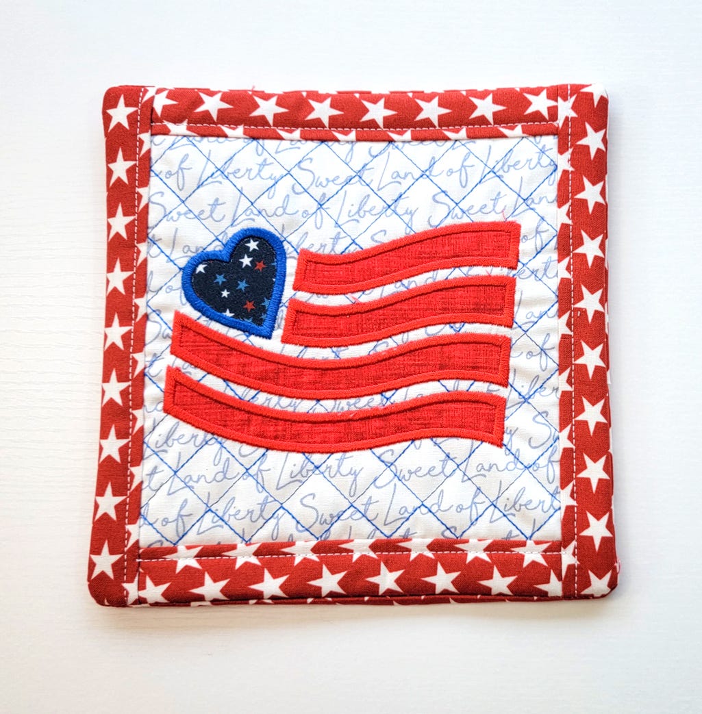 ITH Patriotic Flag Pot Holder 2 | Machine Embroidery Designs by JuJu