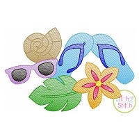 Flip Flops Tropical Scene Sketch Embroidery | Machine Embroidery Designs by JuJu