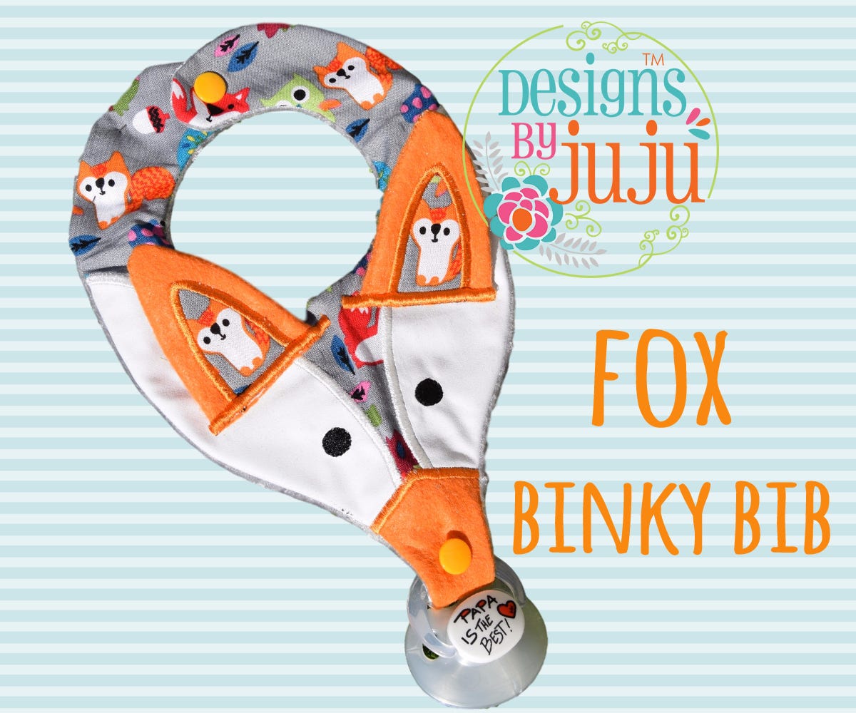 Fox Binky Bib | Machine Embroidery Designs by JuJu