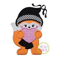 Fox Holding Heart Girl Applique | Machine Embroidery Designs by JuJu